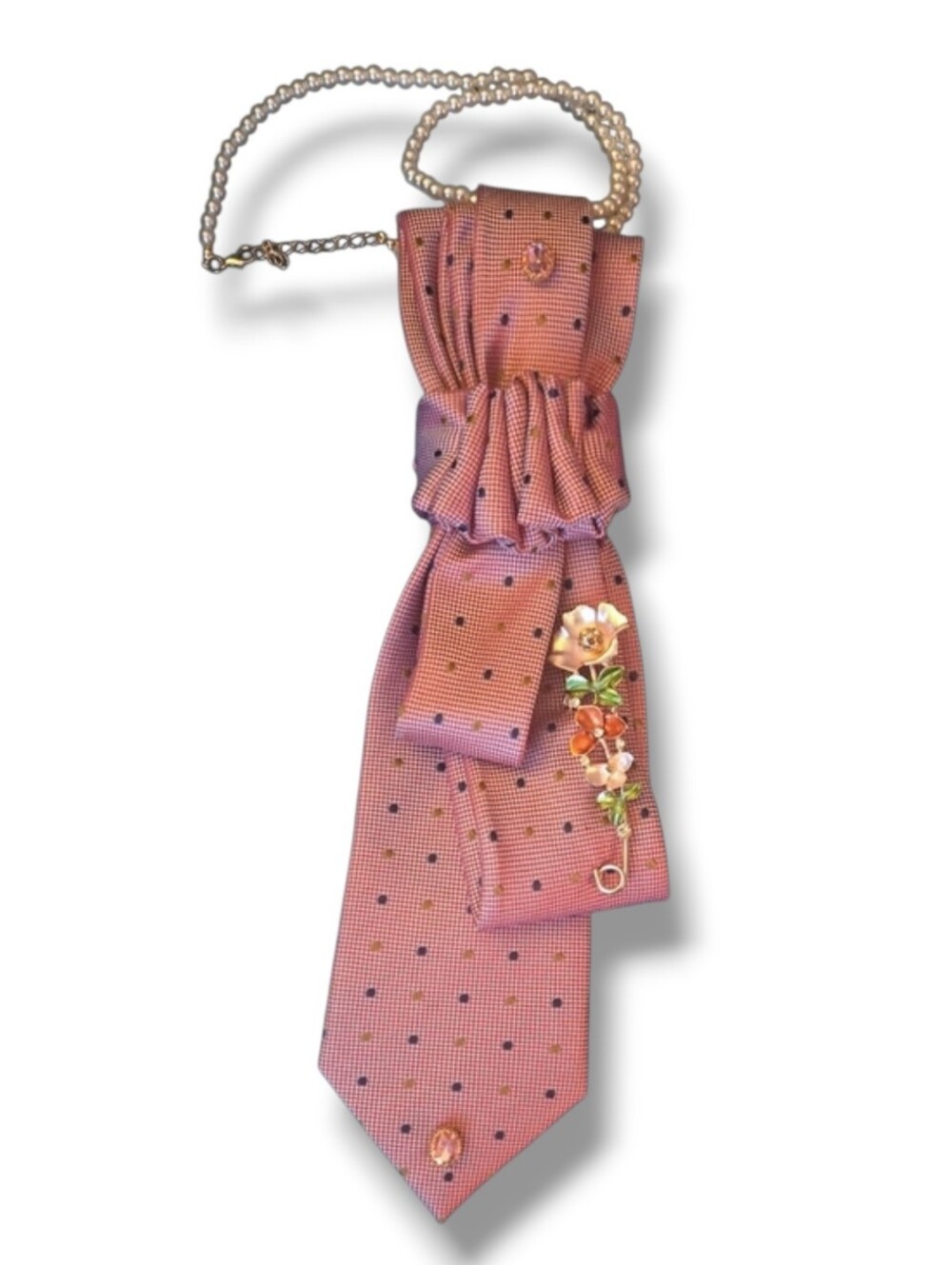 3/$60 Pink Polka Dot Cravat Necklace with Floral Charm